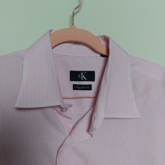 Calvin Klein Pink and White Stripe Regular Fit Button Front Shirt Size XL - Picture 7 of 9